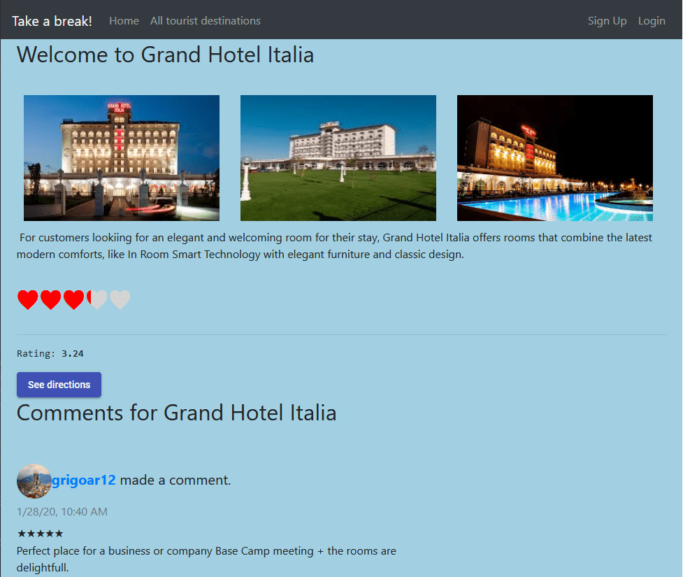 Tourism hotel page